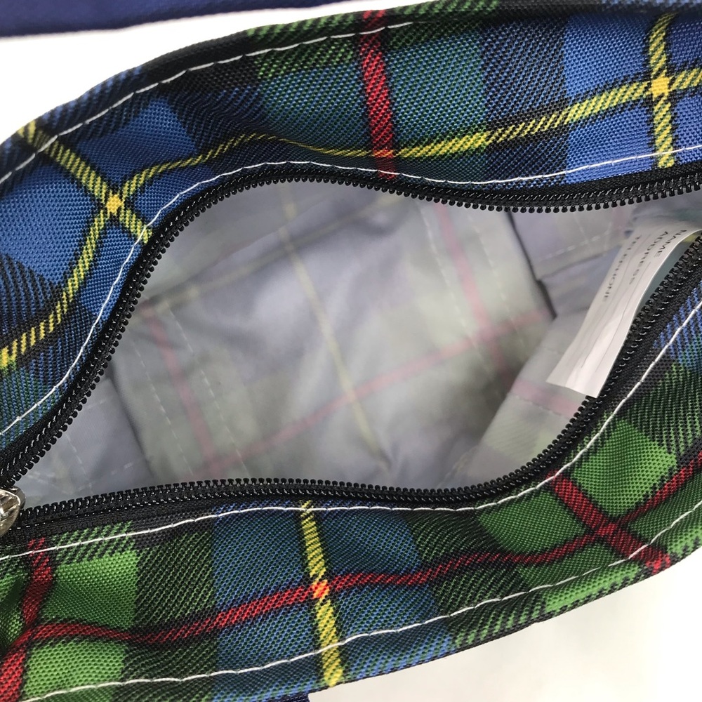LL Bean Mini Everyday Lightweight Tote Blue Green Tartan Plaid Zipper Small - Picture 7 of 8